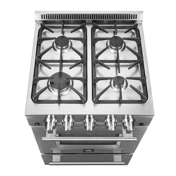 Forno 24" Freestanding Gas Range With 4 Sealed Burners in Stainless Steel, FFSGS6272-24