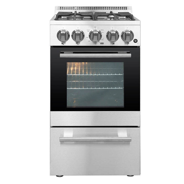 Forno 20" Freestanding Gas Range With 4 Sealed Burners in Stainless Steel, FFSGS6265-20