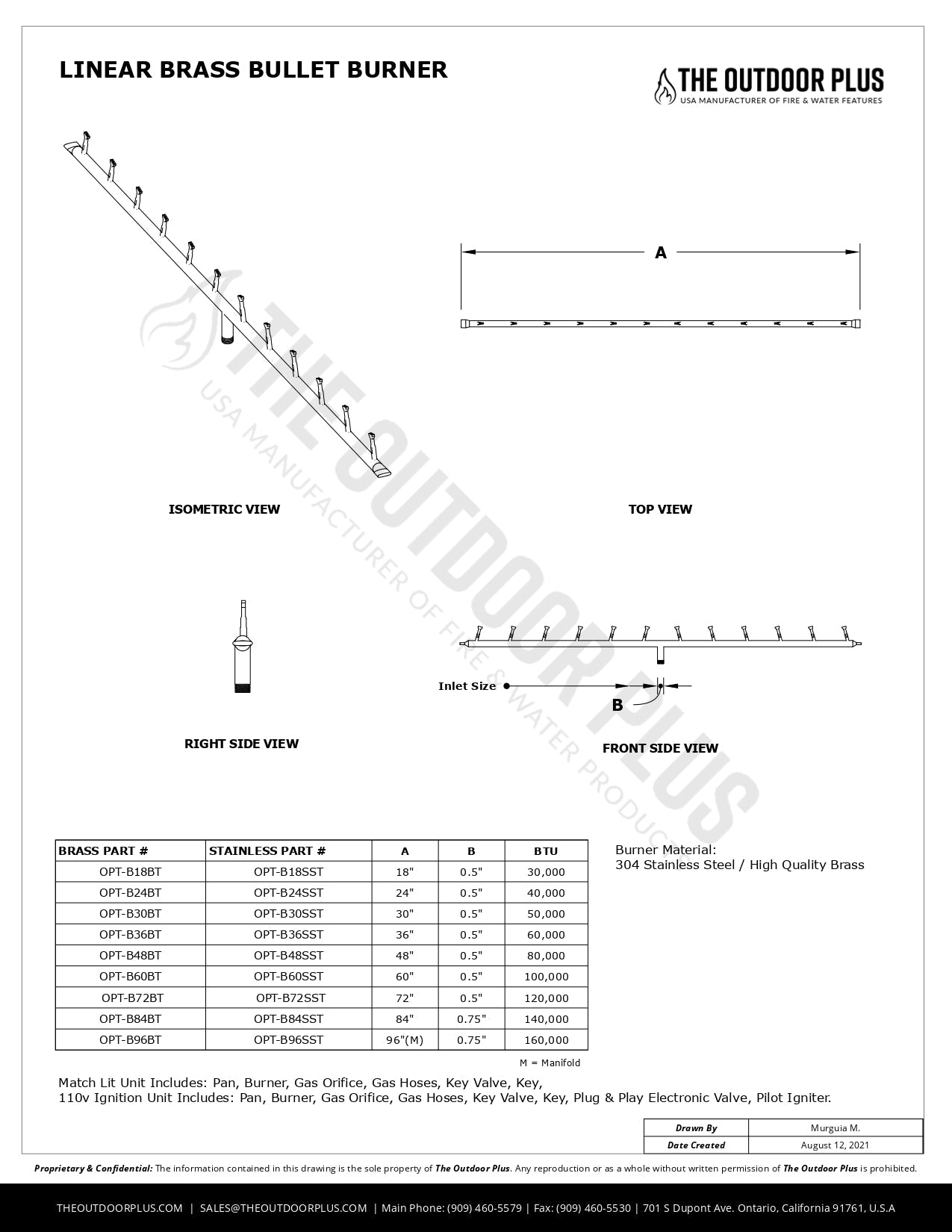 Linear Bullet Burner - Brass / Stainless Steel by The Outdoor Plus.
