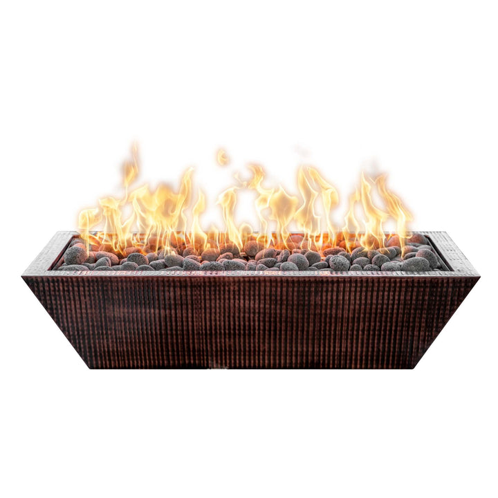 The Outdoor Plus Linear Maya Hammered Copper Fire Bowl.