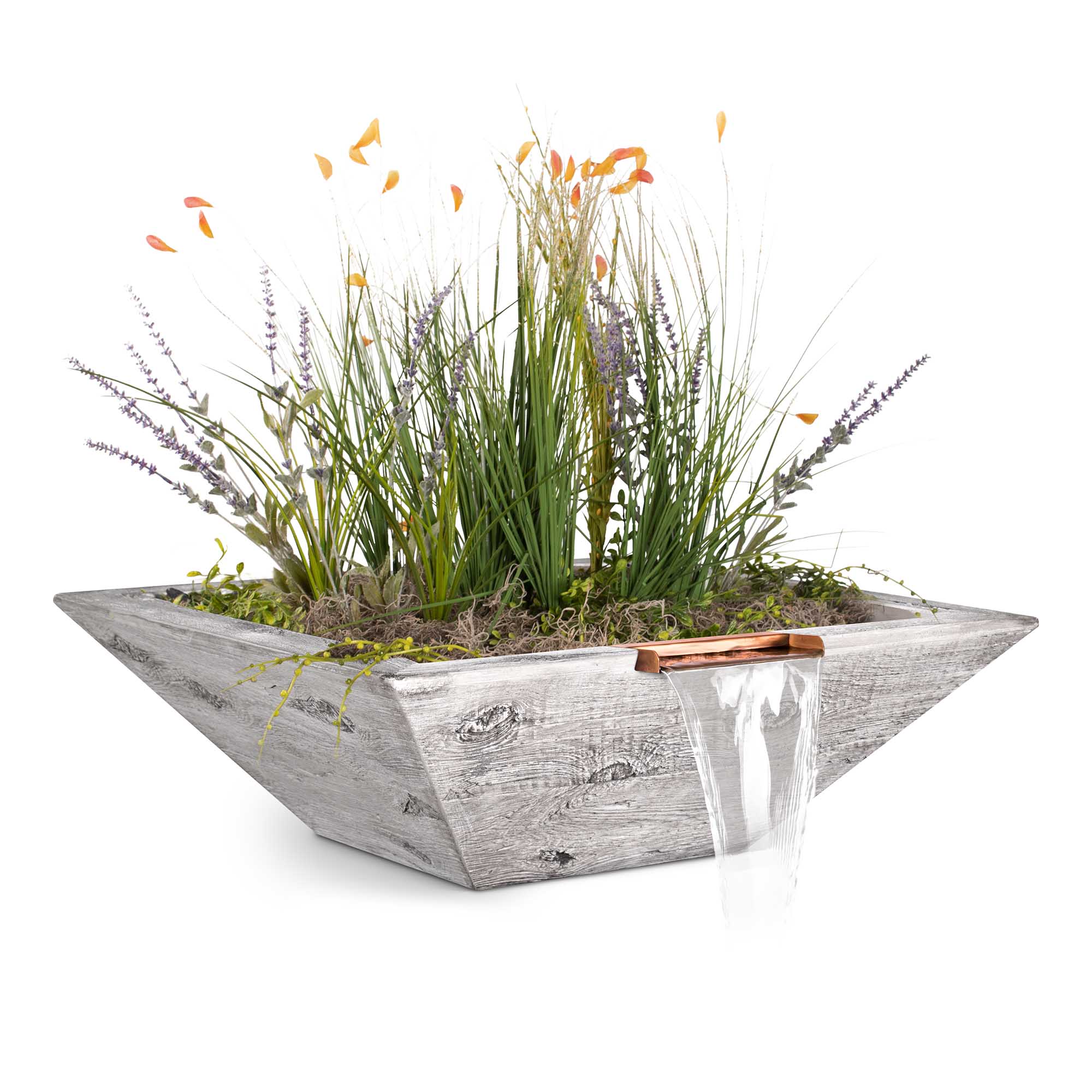 The Outdoor Plus Maya Wood Grain Concrete Planter & Water Bowl.