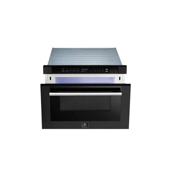 Forno Espresso 24" Built-In Microwave Drawer in Black with Silver Handles, FMWDR3000-24BLK