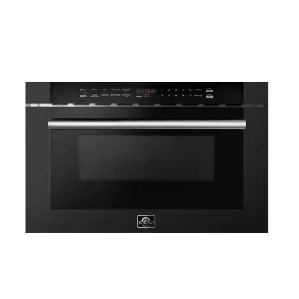Forno Espresso 24" Built-In Microwave Drawer in Black with Silver Handles, FMWDR3000-24BLK.