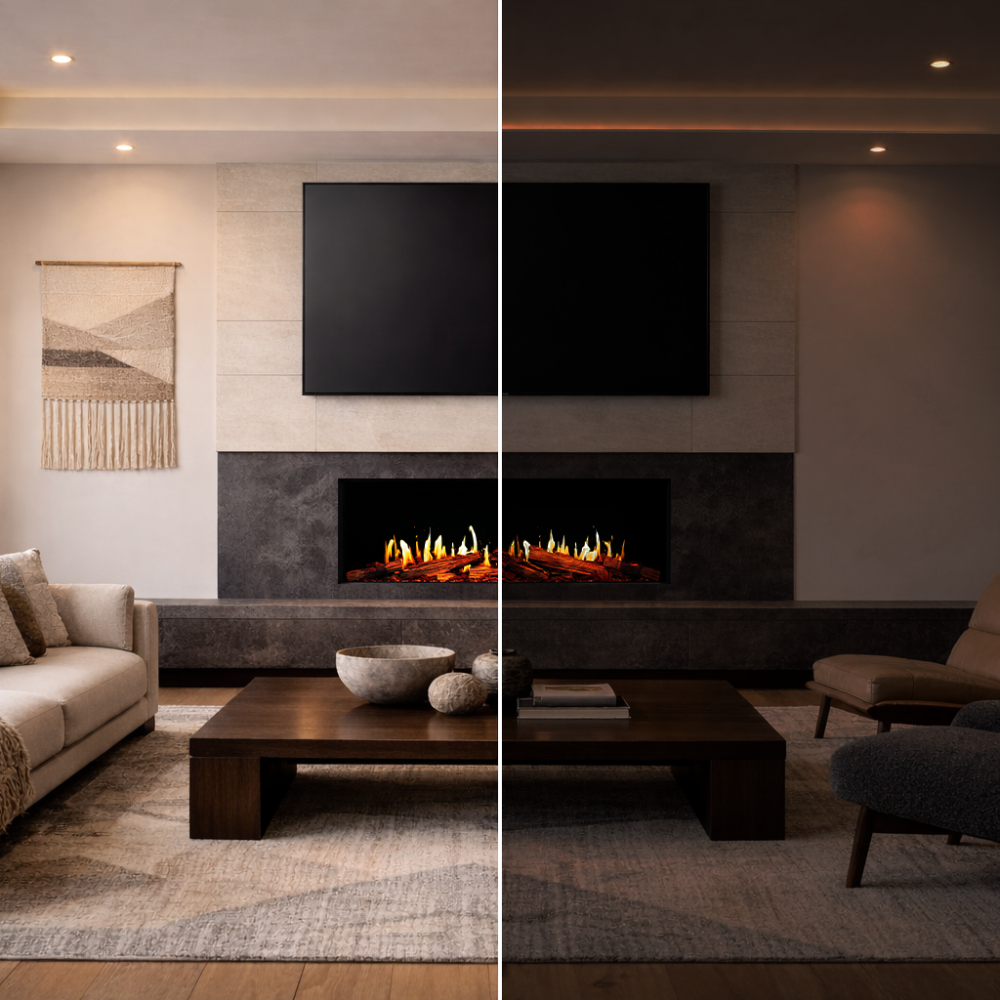 Modern Flames Orion Multi 3-Sided Built-In/Wall-Mounted Electric Fireplace.