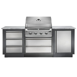 Napoleon Oasis 100 Outdoor Kitchen Island w/ Built-in 500 Series 32 Propane Grill  & Valet Gray Granite Countertop.