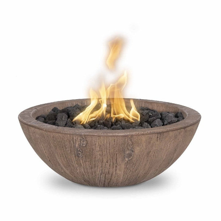 The Outdoor Plus Sedona Wood Grain Concrete Fire Bowl.