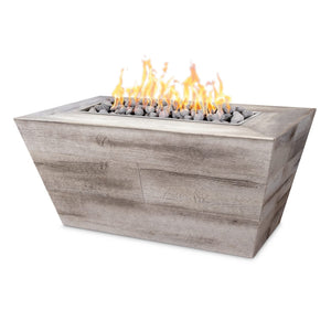 The Outdoor Plus Plymouth Rectangular Wood Grain Concrete Fire Pit.