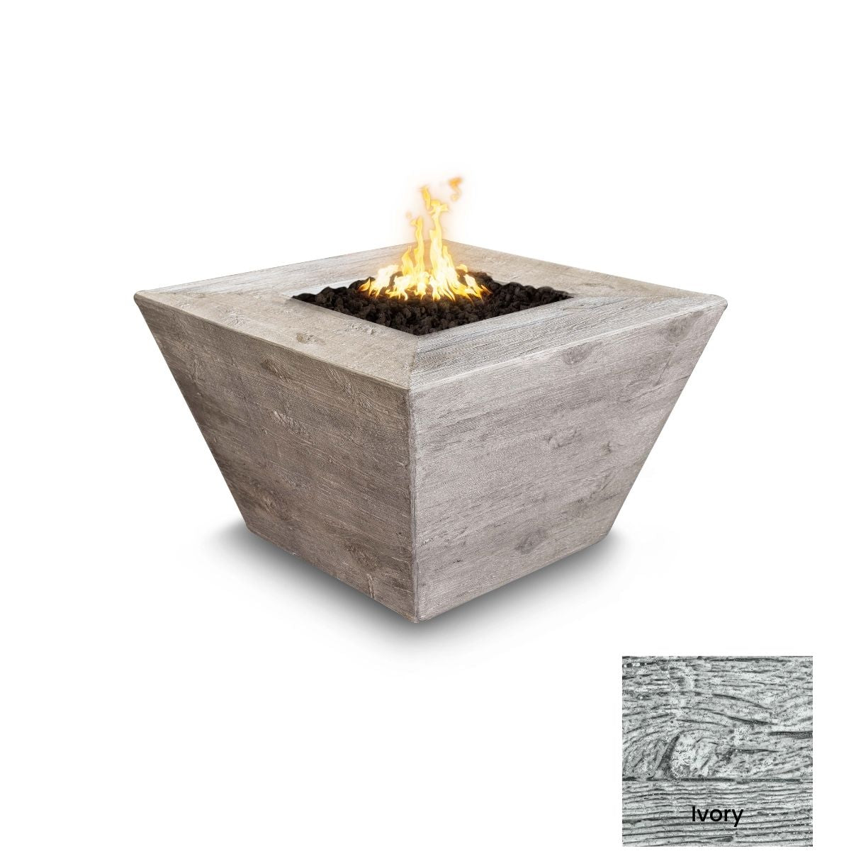 The Outdoor Plus Plymouth Square Wood Grain Concrete Fire Pit.
