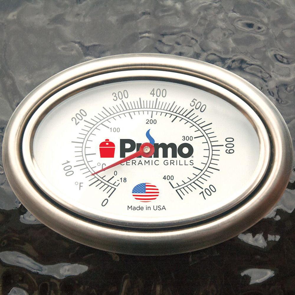 Primo All-In-One Oval Junior 200 Charcoal Ceramic Kamado Grill With Cradle, Side Shelves, And Stainless Steel Grates PGCJRC.