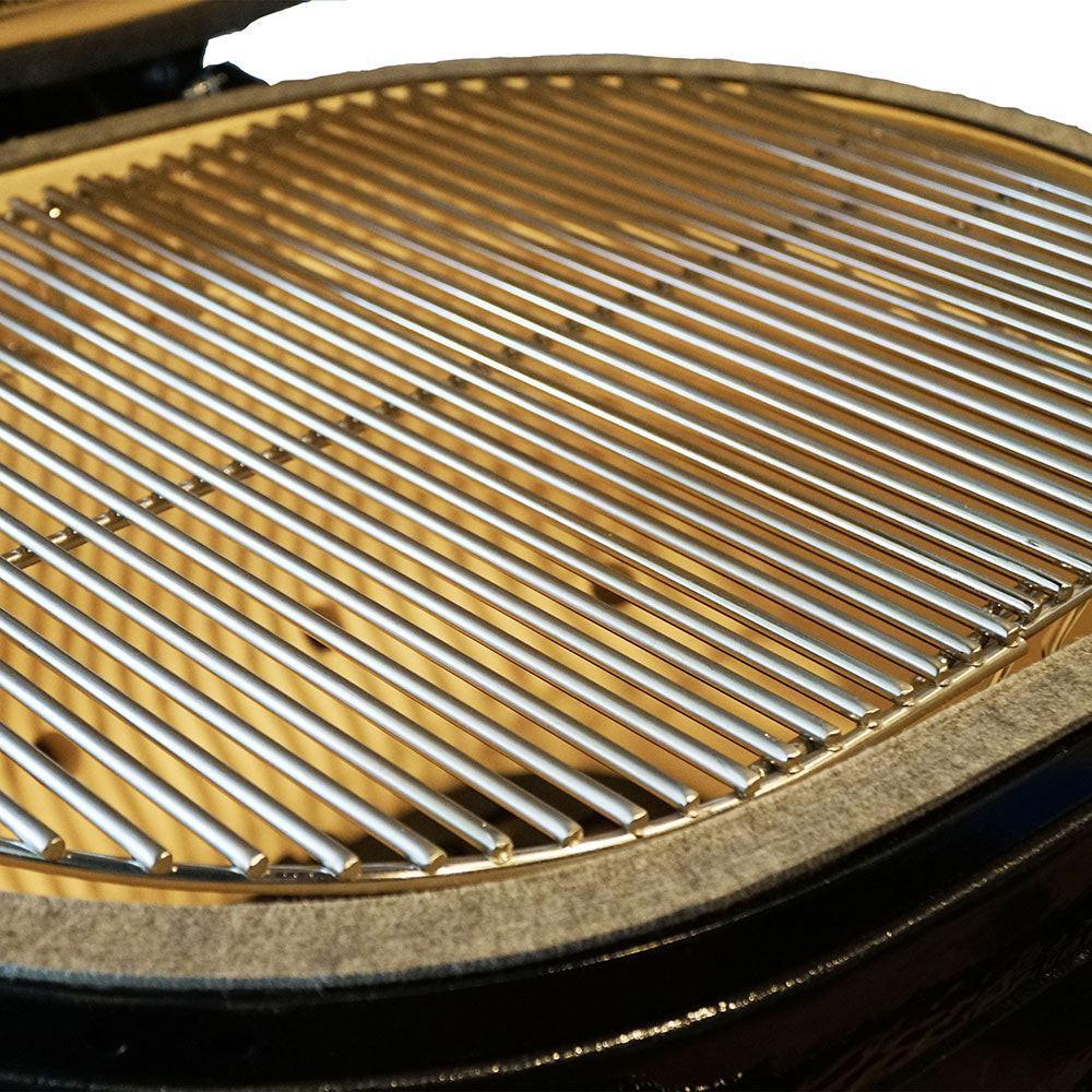 Primo All-In-One Oval Junior 200 Charcoal Ceramic Kamado Grill With Cradle, Side Shelves, And Stainless Steel Grates PGCJRC.