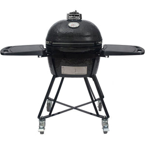 Primo All-In-One Oval Junior 200 Charcoal Ceramic Kamado Grill With Cradle, Side Shelves, And Stainless Steel Grates PGCJRC.