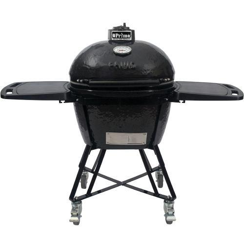 Primo All-In-One Oval Large 300 Charcoal Ceramic Kamado Grill With Cradle, Side Shelves, And Stainless Steel Grates PGCLGC.