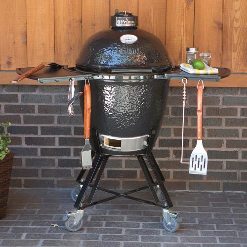 Primo All-In-One Round Charcoal Ceramic Kamado Grill With Cradle & Side Shelves PGCRC.
