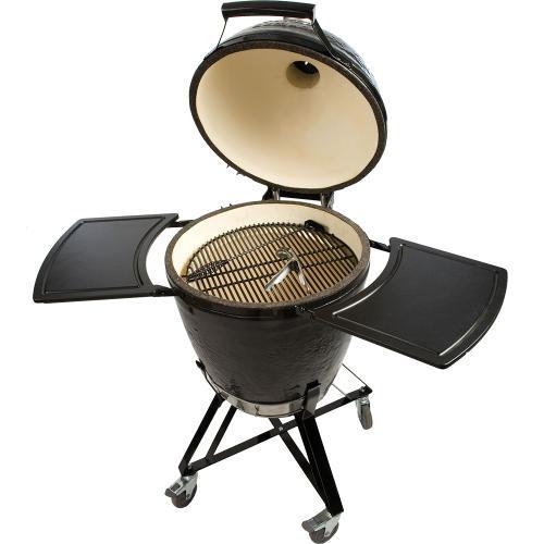 Primo All-In-One Round Charcoal Ceramic Kamado Grill With Cradle & Side Shelves PGCRC.