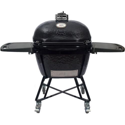 Primo All-In-One Oval XL 400 Charcoal Ceramic Kamado Grill With Cradle, Side Shelves, And Stainless Steel Grates PGCXLC.
