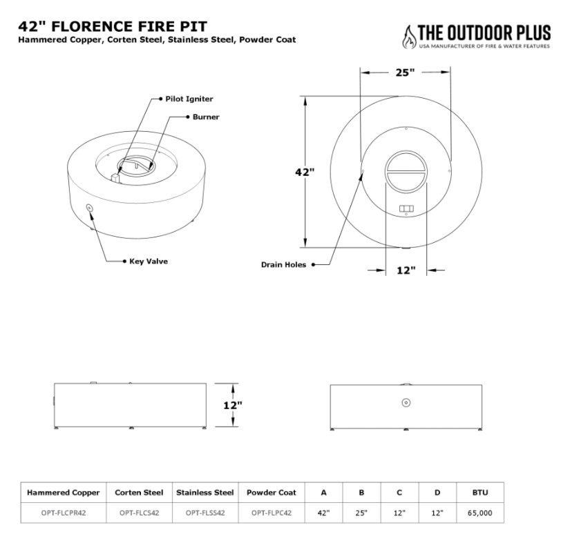 The Outdoor Plus Florence Metal Fire Pit 42".