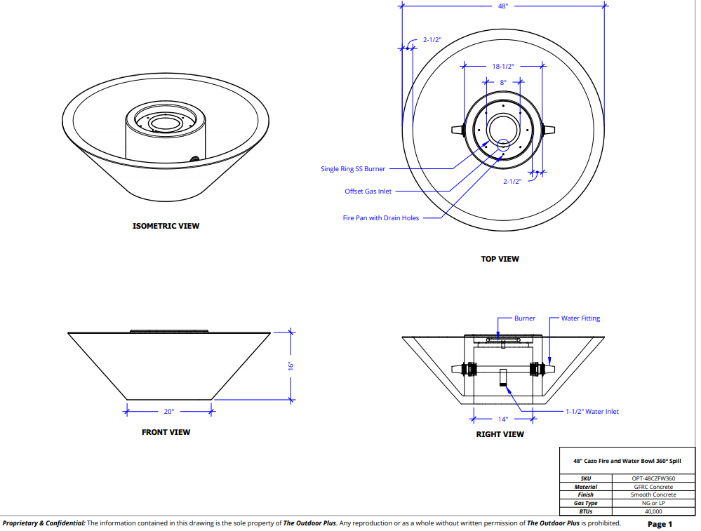 The Outdoor Plus 48" Cazo Concrete Fire & Water Bowl - 360° Spill.