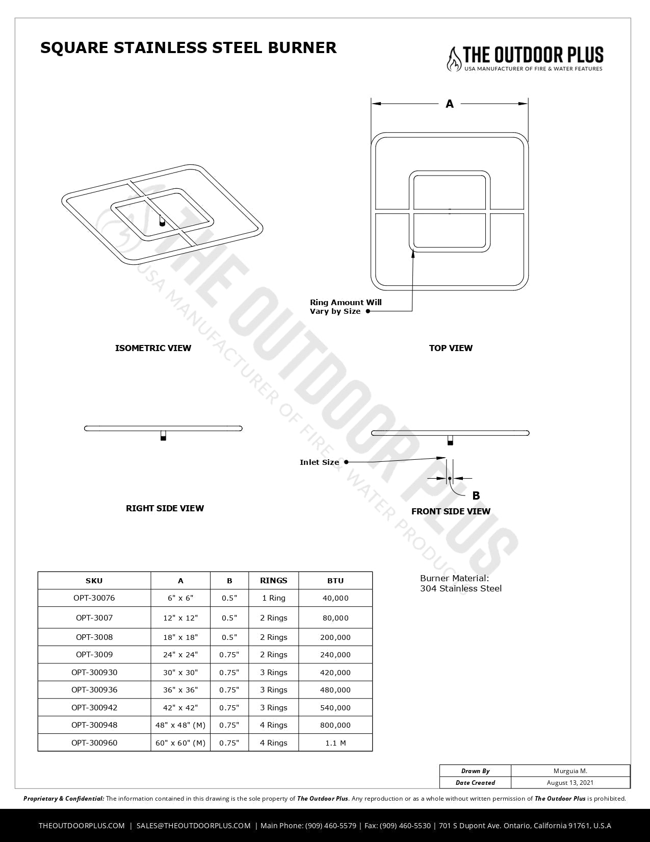 Square Stainless Steel Burner by The Outdoor Plus.