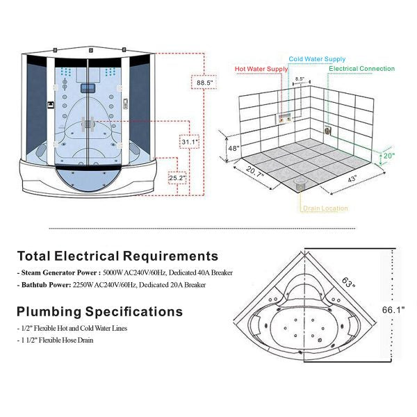 Maya Bath White Platinum Superior Steam Shower (101)