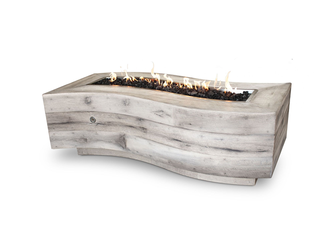 The Outdoor Plus Big Sur Wood Grain Concrete Fire Pit.