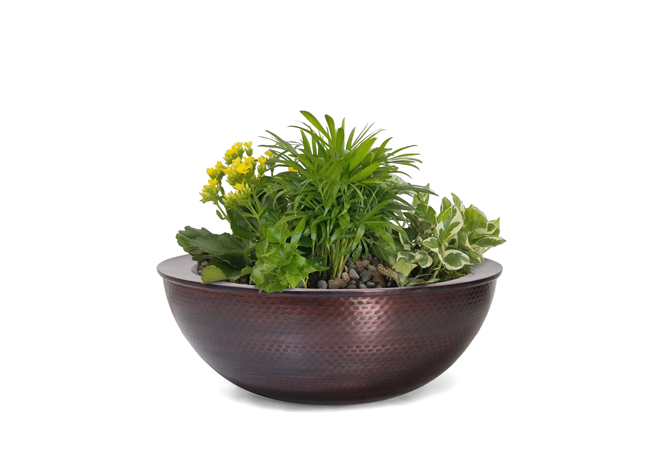 The Outdoor Plus Sedona Copper Planter and Water Bowl.