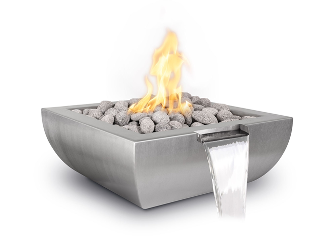 The Outdoor Plus Avalon Stainless Steel Fire & Water Bowl.