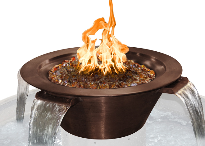 The Outdoor Plus Cazo 4-Way Copper Fire & Water Bowl.