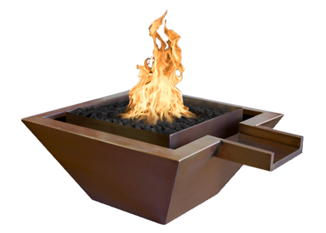 The Outdoor Plus Maya Gravity Spill Copper Fire & Water Bowl.