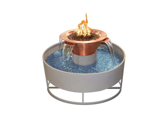 The Outdoor Plus Olympian Round 4-Way Copper Fire & Water Fountain.
