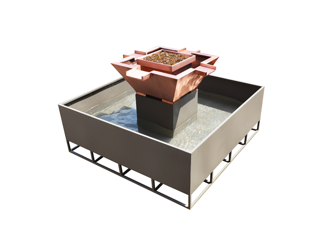 The Outdoor Plus Olympian Square 4-Way Copper Fire & Water Fountain.