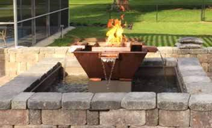 The Outdoor Plus Olympian Square 4-Way Copper Fire & Water Fountain.