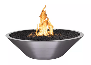 The Outdoor Plus Cazo 48" Stainless Steel Narrow Ledge Fire Pit.