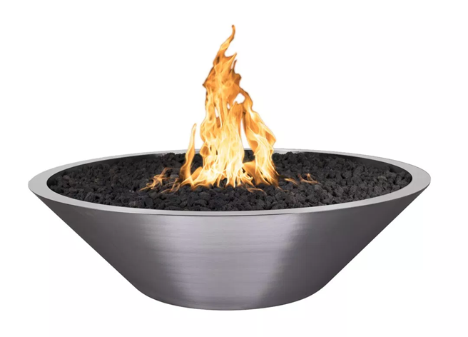 The Outdoor Plus Cazo 48" Stainless Steel Narrow Ledge Fire Pit.