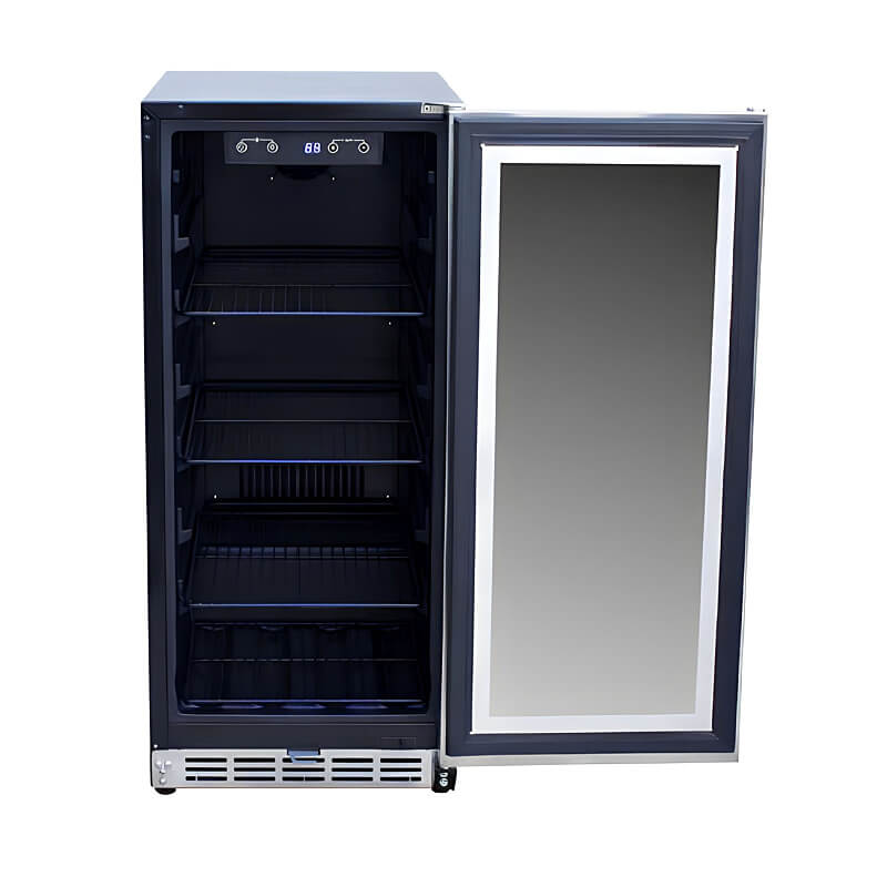 TrueFlame 15 Inch 3.2 Cu. Ft. Outdoor Refrigerator With Glass Door.