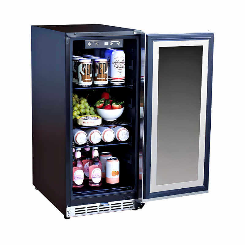 TrueFlame 15 Inch 3.2 Cu. Ft. Outdoor Refrigerator With Glass Door.