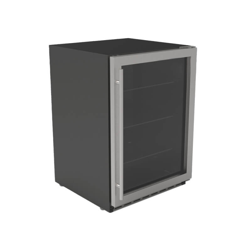 TrueFlame 24 Inch 5.1 Cu. Ft. Outdoor Rated Refrigerator With Glass Door.