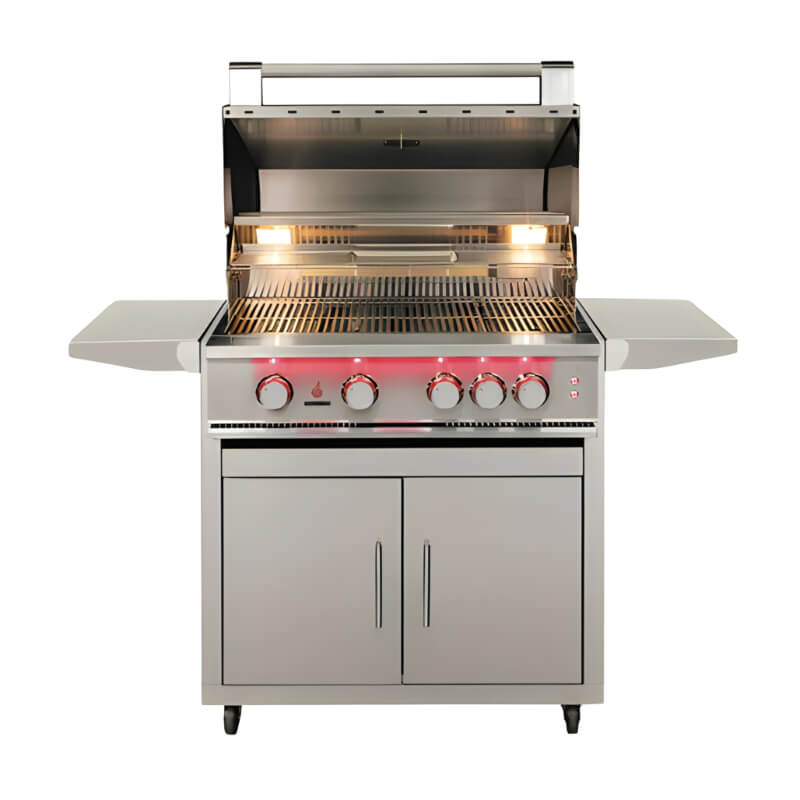 TrueFlame 32-Inch Stainless Steel Deluxe Grill Cart with Fold-Down Side Shelves - CART-TF-32DC.