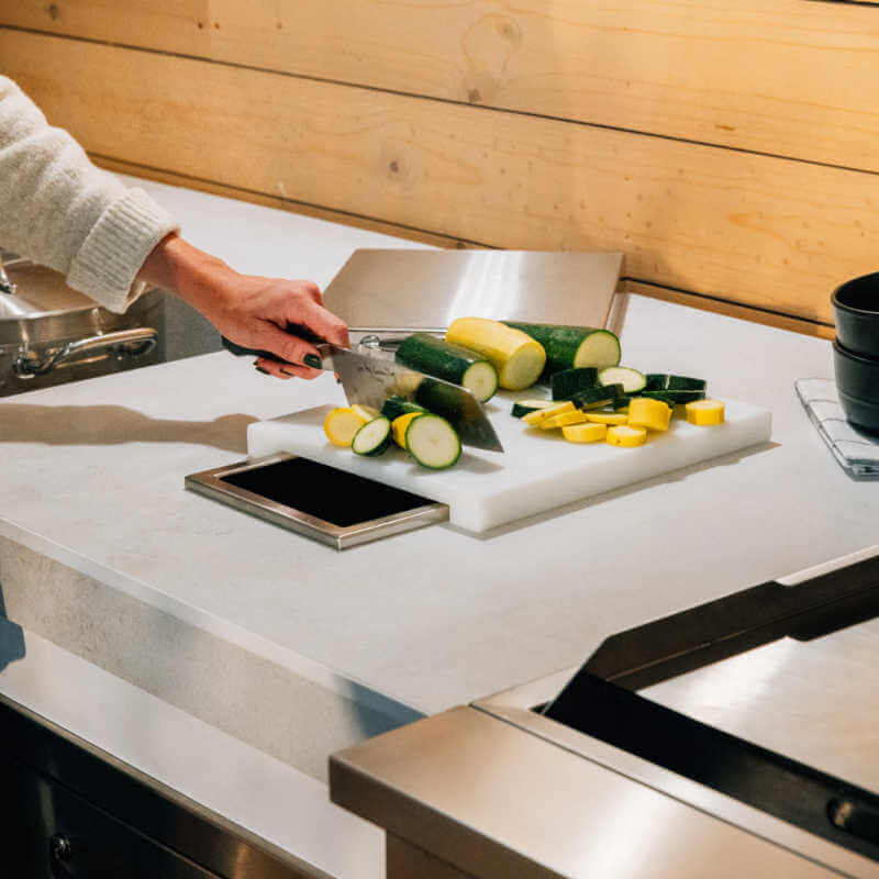 TrueFlame 14-Inch x 10-Inch Trash Chute & Cutting Board with Lid - TF-TC-14.