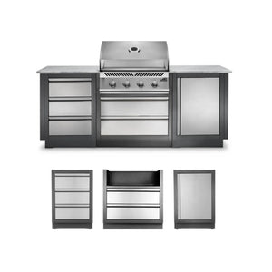 Napoleon Oasis 100 Outdoor Kitchen Island w/ Built-in 500 Series 32 Propane Grill  & Valet Gray Granite Countertop.