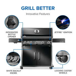 Napoleon Rogue PRO 625 SIB Black Freestanding Gas Grill w/ Infrared Side Burner.