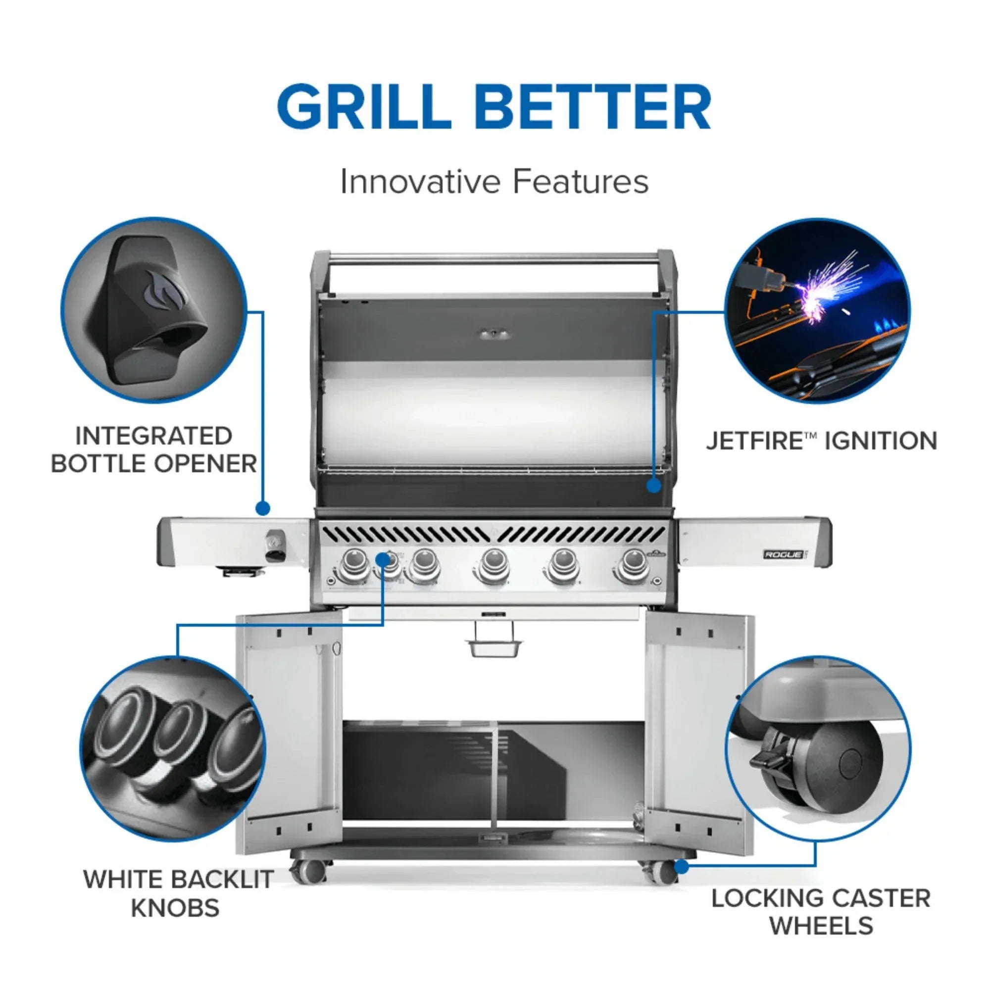 Napoleon Rogue PRO 625 SIB Freestanding Gas Grill w/ Infrared Side Burner.