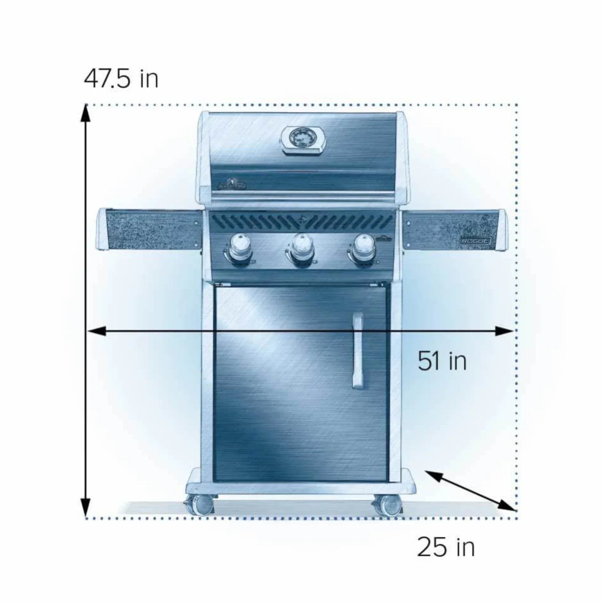 Napoleon Rogue 425 Freestanding Gas Grill w/ Stainless Steel Grids.
