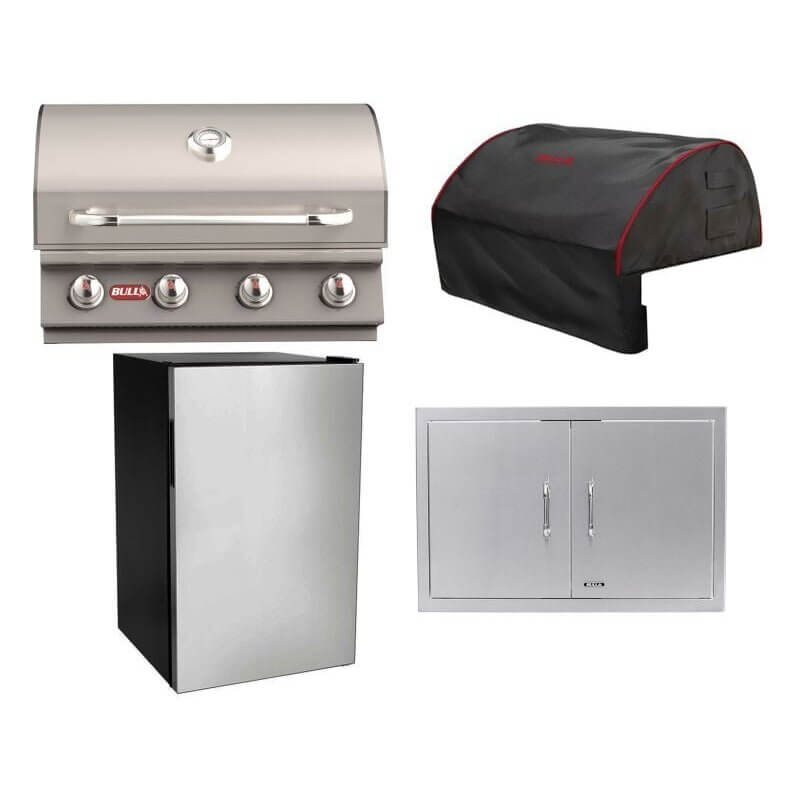 Bull 4-Piece Outlaw 30-Inch 4-Burner Gas Grill Outdoor Kitchen Package.