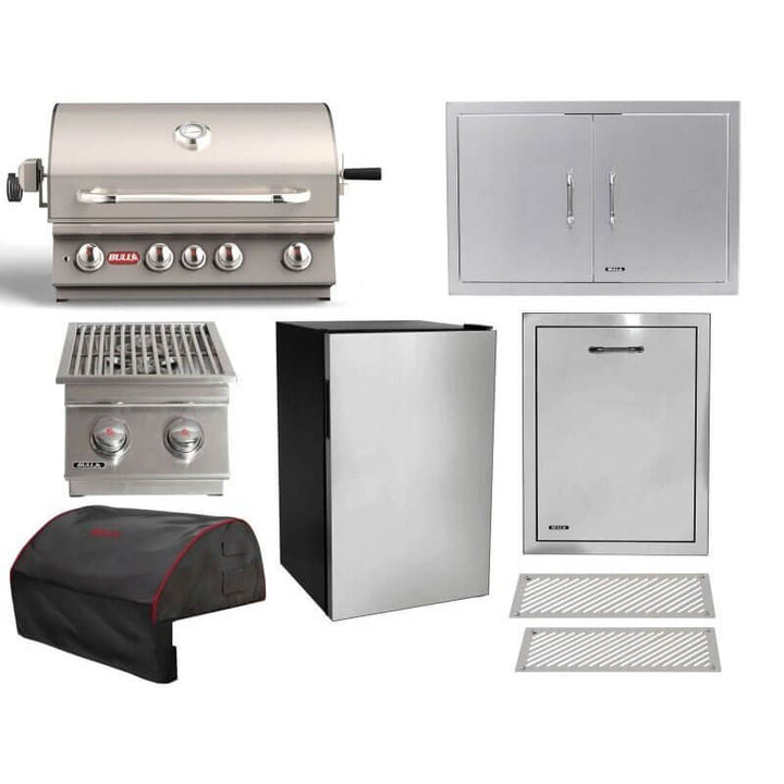 Bull 8-Piece Angus 30-Inch 4-Burner Gas Grill Outdoor Kitchen Package.