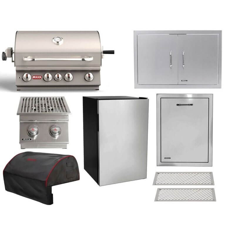 Bull 8-Piece Angus 30-Inch 4-Burner Gas Grill Outdoor Kitchen Package.