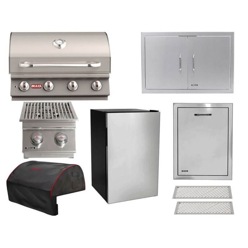 Bull 8-Piece Lonestar Select 30-Inch 4-Burner Gas Grill Outdoor Kitchen Package.