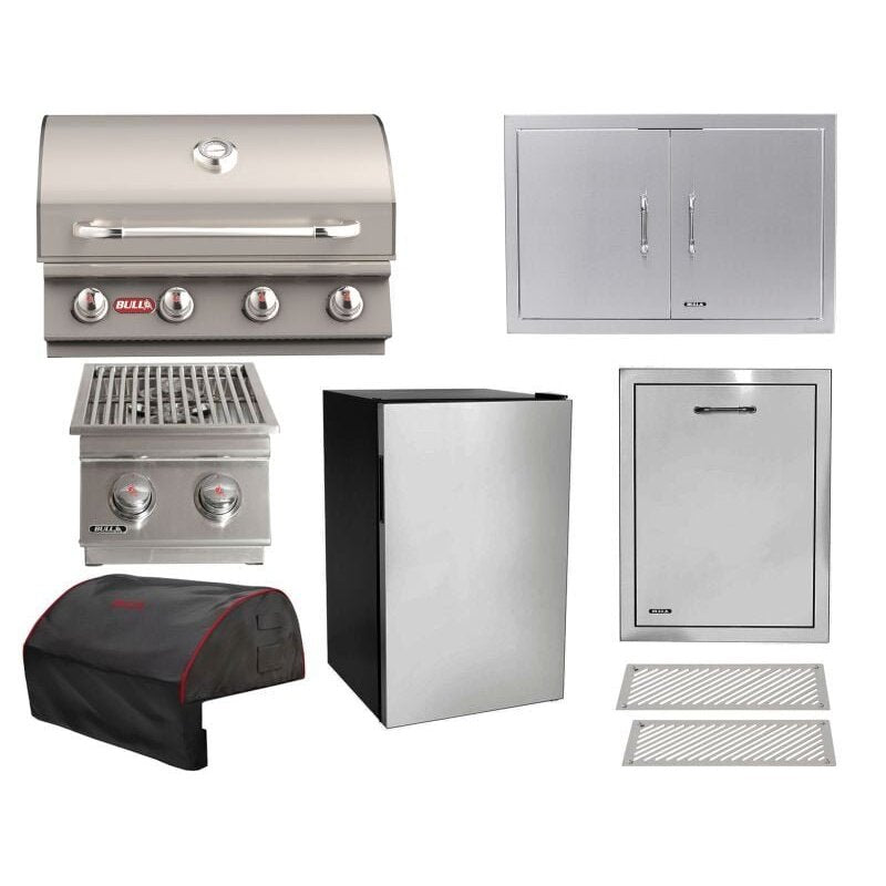 Bull 8-Piece Outlaw 30-Inch 4-Burner Gas Grill Outdoor Kitchen Package.