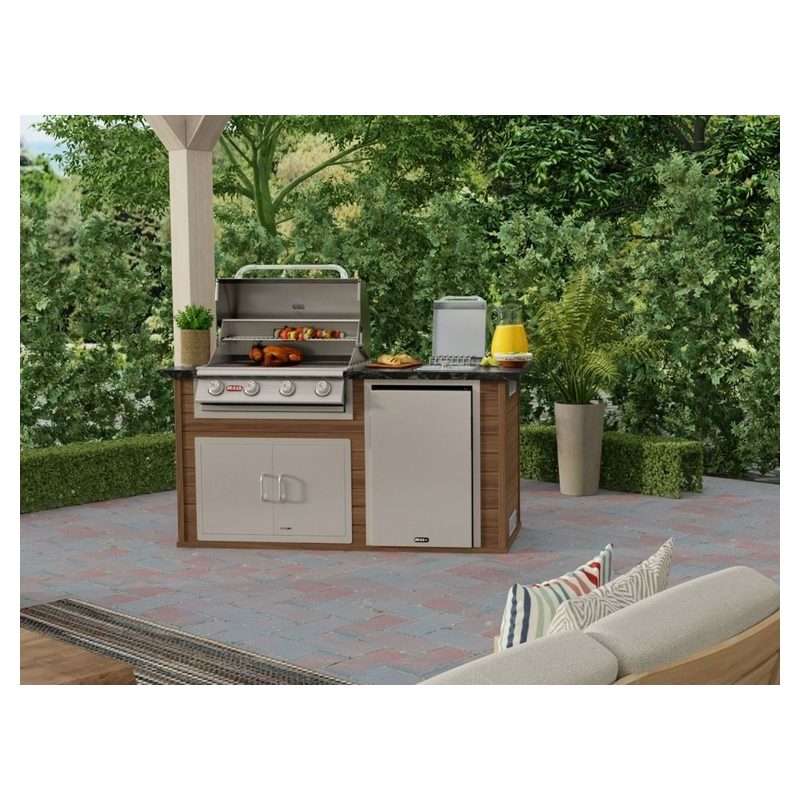 Bull 75-Inch Power Q Outdoor Grill Island | Walnut Base & Grey Granite Countertop.