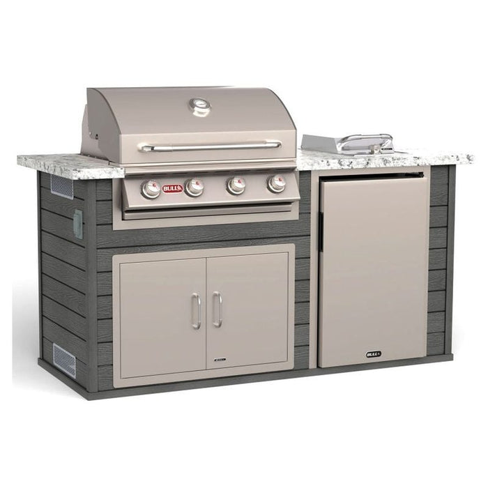 Bull 75-Inch Power Q Outdoor Grill Island | Charcoal Base & White Granite Countertop.