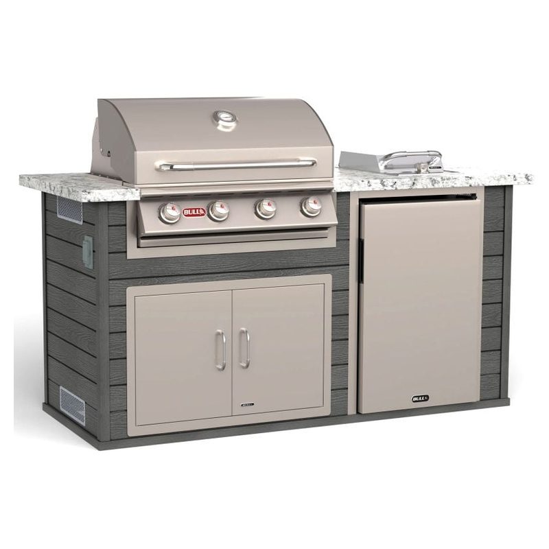Bull 75-Inch Power Q Outdoor Grill Island | Charcoal Base & White Granite Countertop.